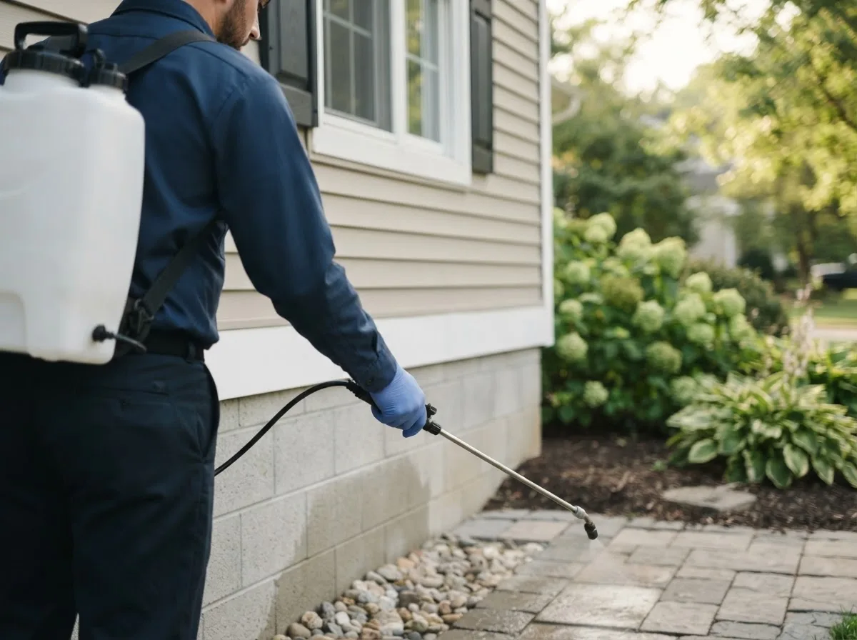 Pest control technician inspecting a home in Bristow, IA